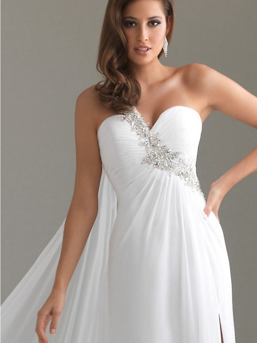 Night Moves Prom Collection White One-Shoulder Beaded Gown